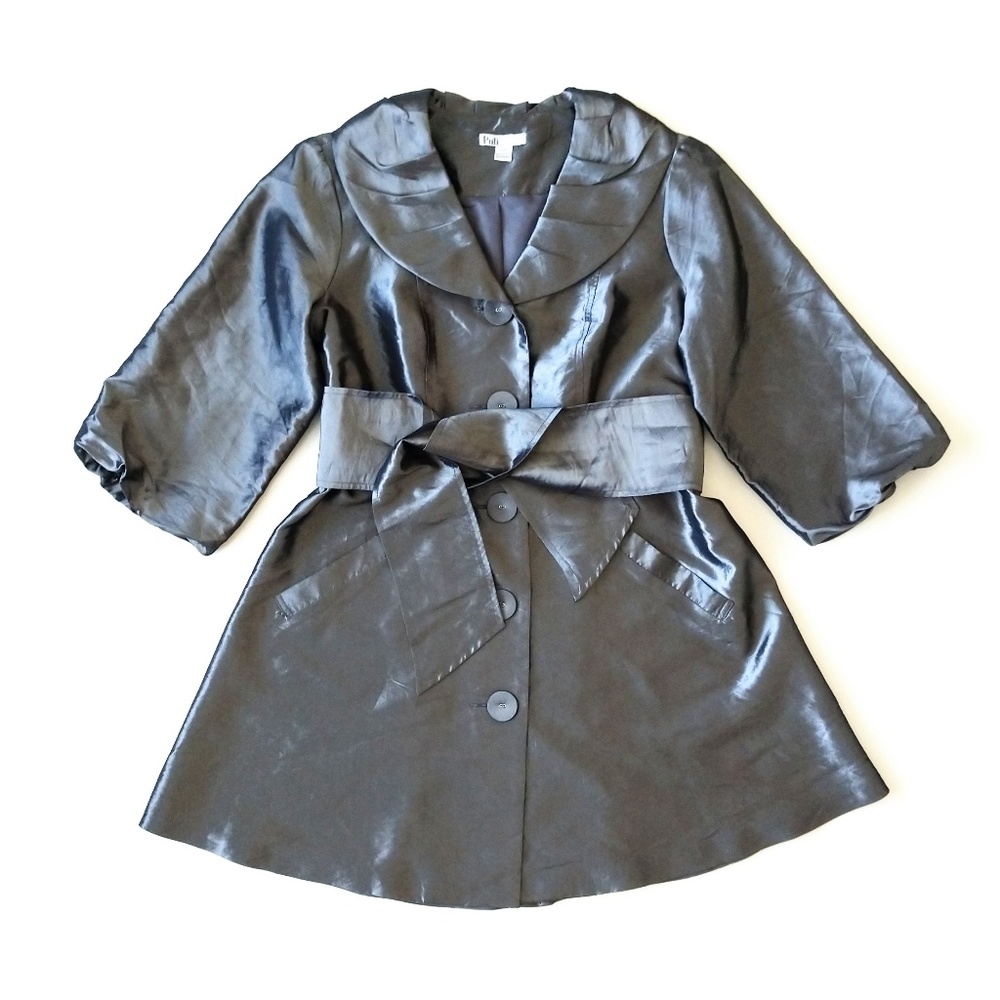 Puli Metallic Gray Dress Jacket Pea Coat Belt S